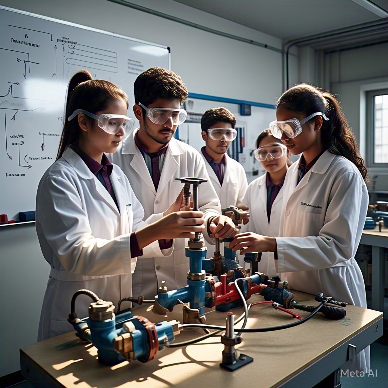 Estudiantes trabajando con sistemas hidráulicos