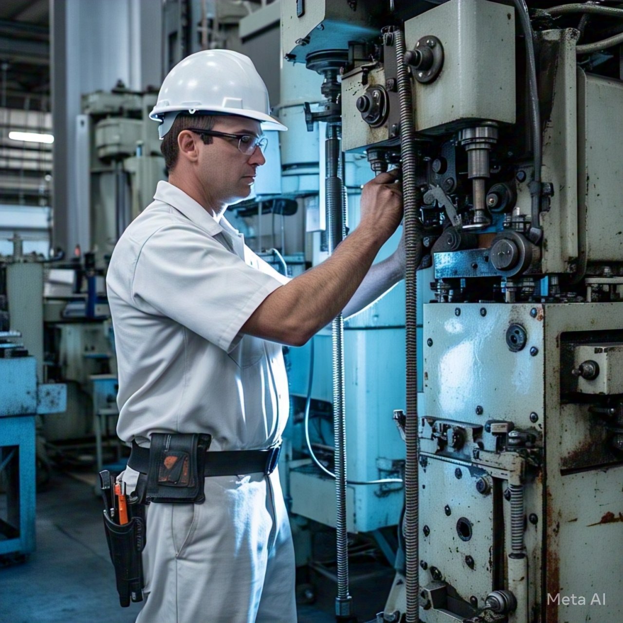 Técnico realizando mantenimiento a sistema neumático industrial